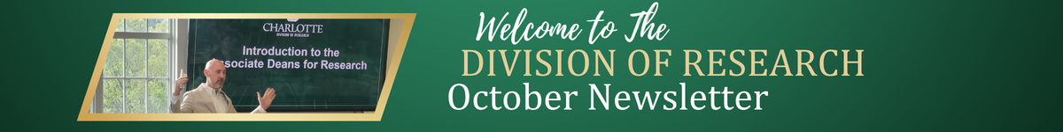 October 2026 Division of Research Newsletter banner featuring John Daniels speaking during the New Faculty Research Welcome.